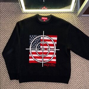 Supreme Black Crewneck Sweater with Target Flag Design